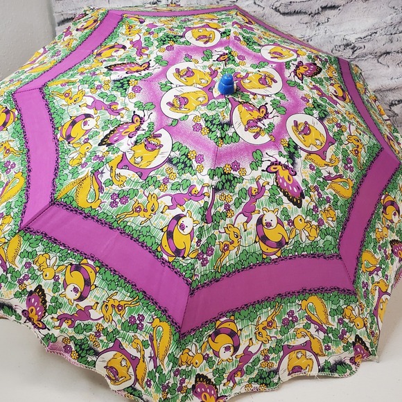 The Unbranded Brand Accessories - Vintage Childs Umbrella Parasol Mid-Century Kitschy Fabric 28" Diam. Photo Prop